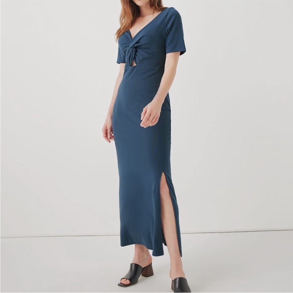 NWT: Pact French Navy Luxe Jersey Knot Maxi Dress